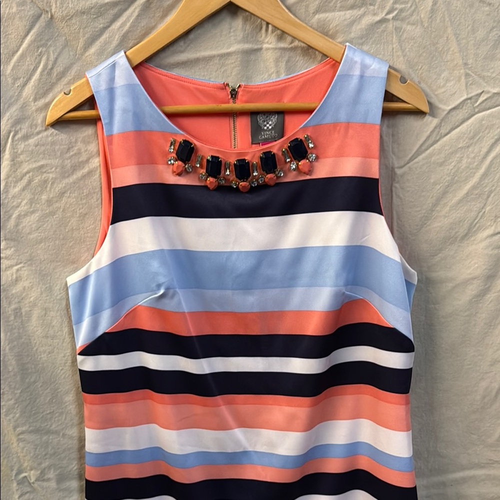 Vince Camuto Coral and Navy Striped Shift Dress